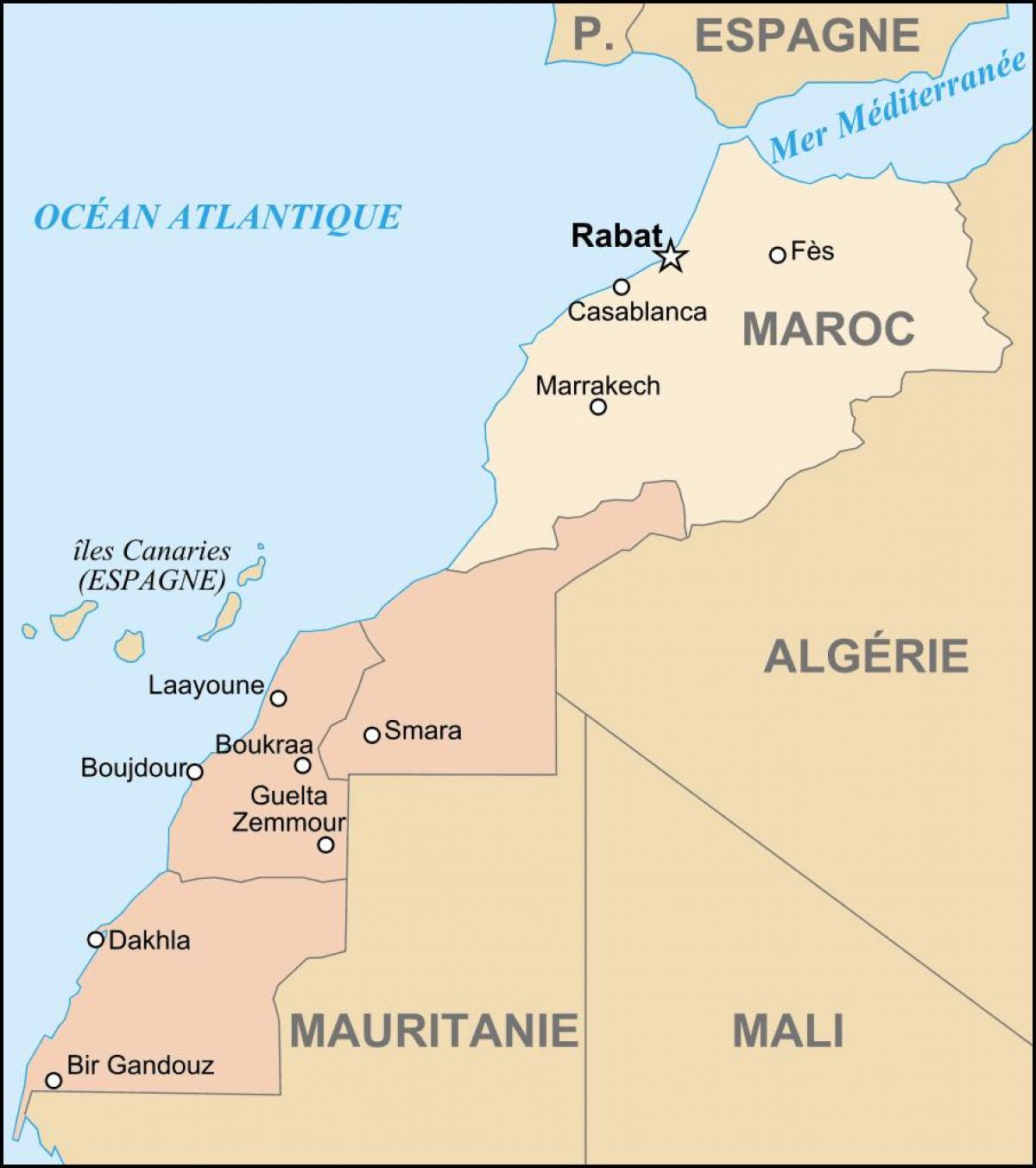 Karte von Marokko und den angrenzenden Ländern