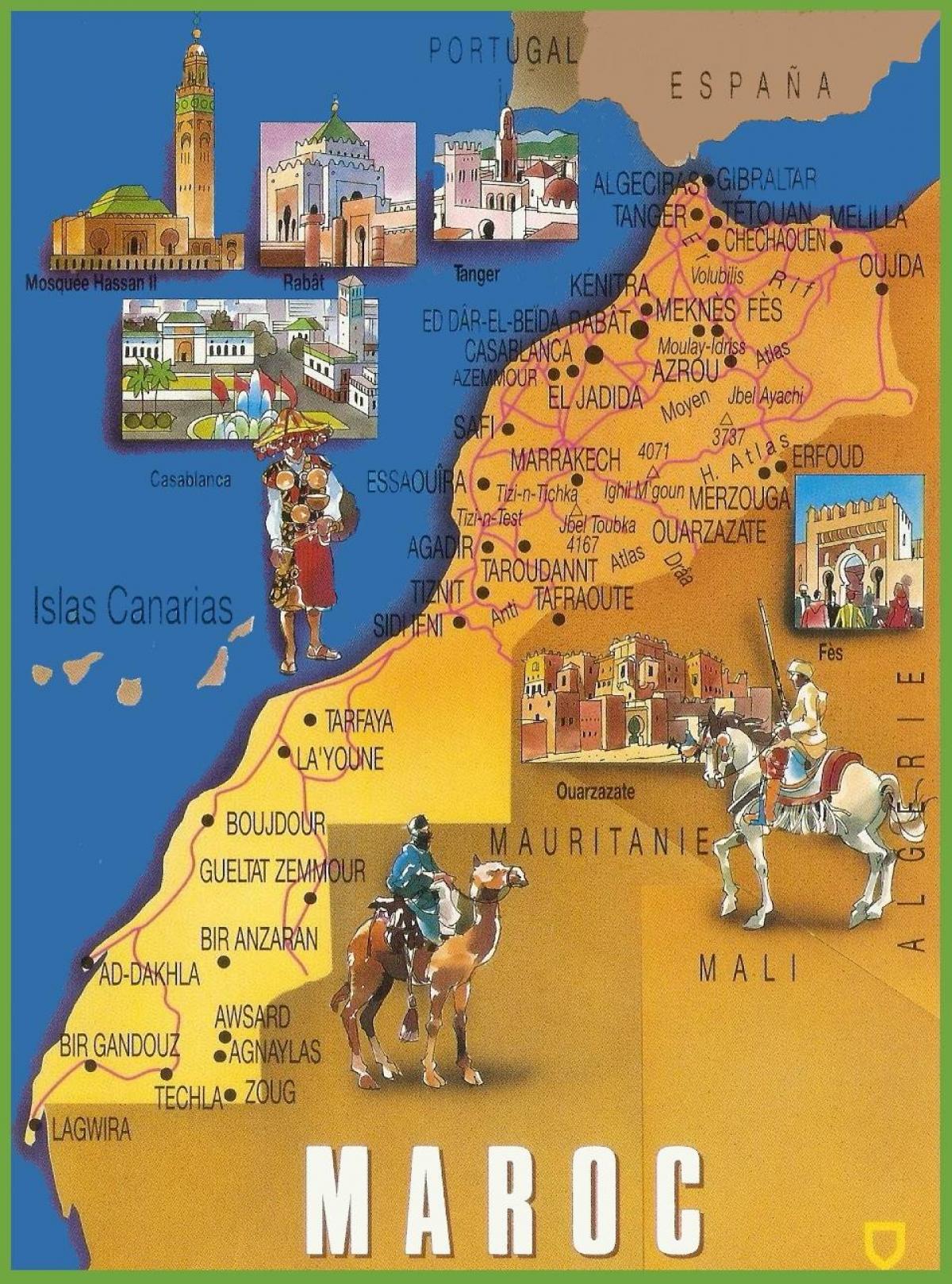 Marokko touristische Attraktionen Karte
