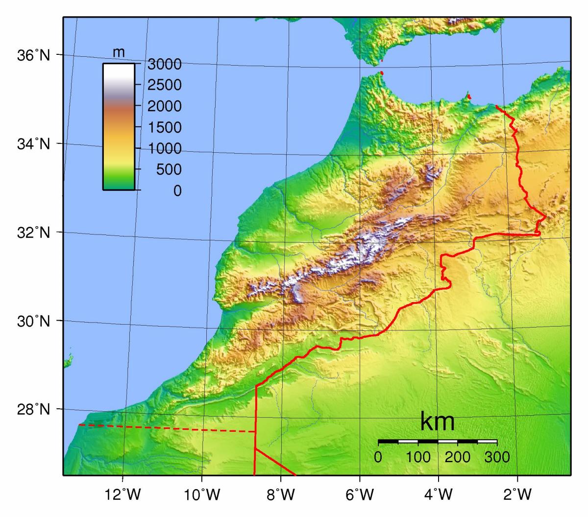 Marokko Landformkarte